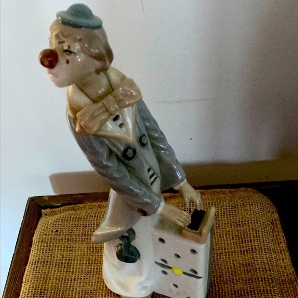 Porcelain Clown Figurine in Gray and White